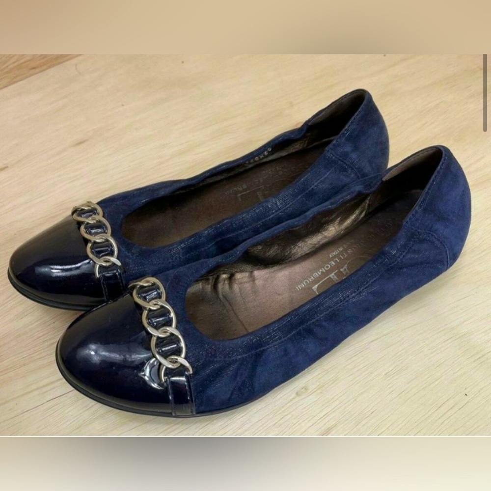 Attilio Giusti Leombruni AGL Blue Black Cap Toe Ballet Flats Shimmer 41